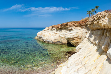 Fototapeta na wymiar Cyprus beach. The mediterranean coast. Clean water of the Medite