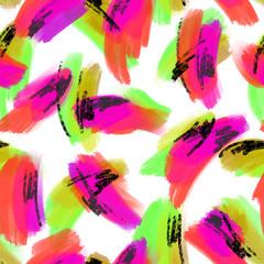 Abstract seamless pattern made of grunge brush strokes ornament. Paint smear background. Simple geometrical backdrop.
