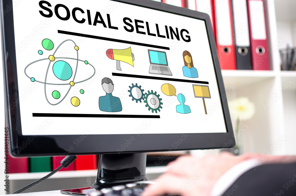 Wall mural Social selling concept on a computer screen