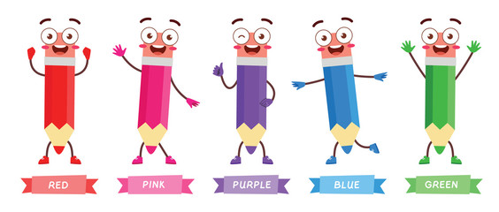 happy cute character mascot pencil with many colors