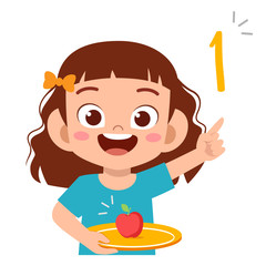cute little kid study math number count apple