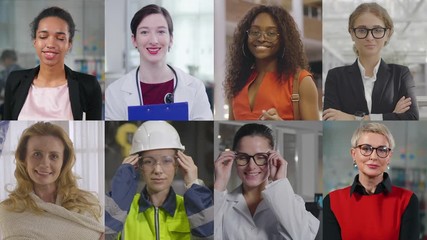 Set of photos with diverse ladies smiling at camera