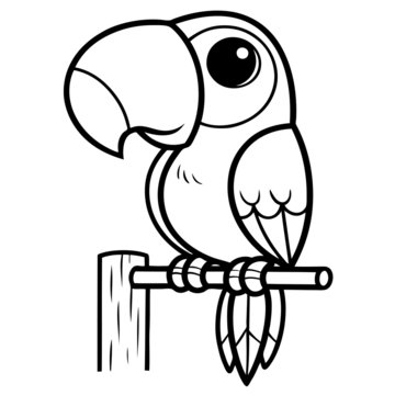 Parrot vector cartoon. Coloring book for kids