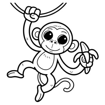Monkey cartoon vector. Coloring book for kids