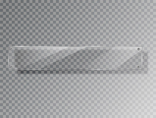 Realistic Glass plate of rectangular shape on transparent background. Acrylic and glass texture with glares and light. Realistic glass window or frame. Vector Illustration 10 EPS Isolated