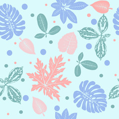 Tropical plants leaves seamless pattern.