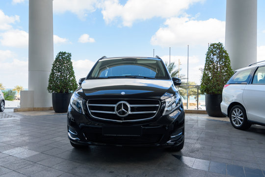 DUBAI, UAE - JANUARY 24, 2017: Modern black luxury comfortable van Mercedes-Benz Vito in the street parking lot in Dubai