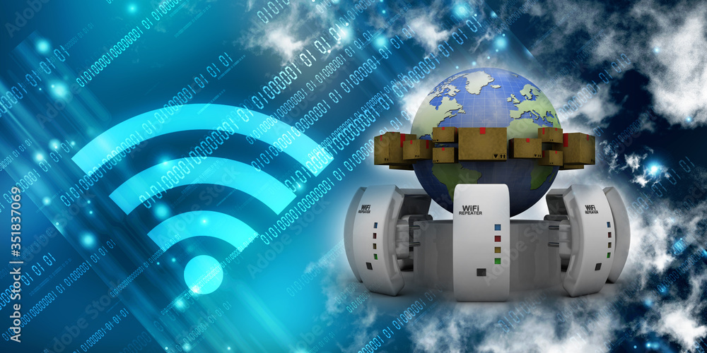 Aufkleber 3d rendering wifi repeater booster with cardbox