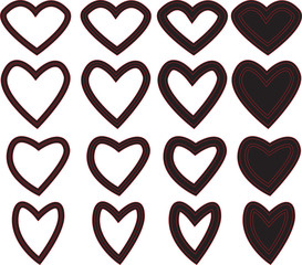 Set icon heart of different shapes in black red. Flat infographics. Vector illustration.