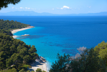 
Skopelos, Greece 5/23/2020. Kastani beach, ready for the tourist season, summer 2020