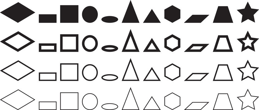 Set of educational geometric shapes in black. Different geometric shapes isolated on a white background. Flat infographics.Vector illustration.