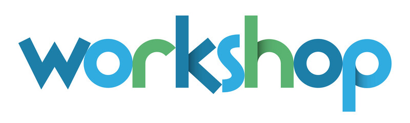 WORKSHOP blue and green vector geometric type banner