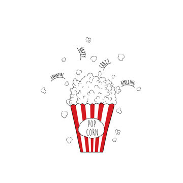 Popcorn Text Line Red White Tee Illustration Art Vector