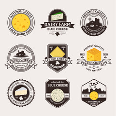 Set of cheese vintage badges and icons for dairies and cheese packaging and branding