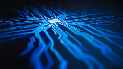 Digitalization Concept: Computer Screen Activates and Shows Futuristic Artificial Intelligence...