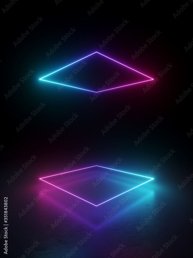 Aufkleber 3d render, abstract minimal geometric background. glowing neon lines. stage laser show illumination.