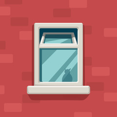 apartent window on red brick wall