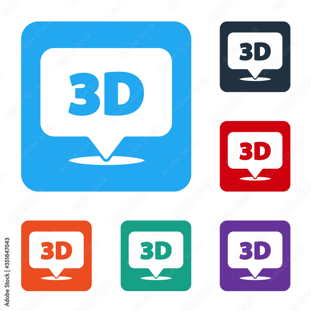 Poster white speech bubble with text 3d icon isolated on white background. set icons in color square button