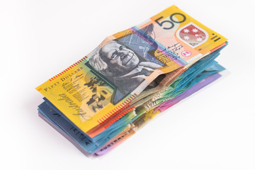 Aussie dollars on a white background