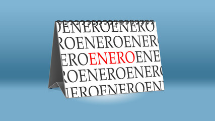 Ein Kalender für den Schreibtisch zeigt den spanischen Monat Enero (Januar in deutscher Sprache)