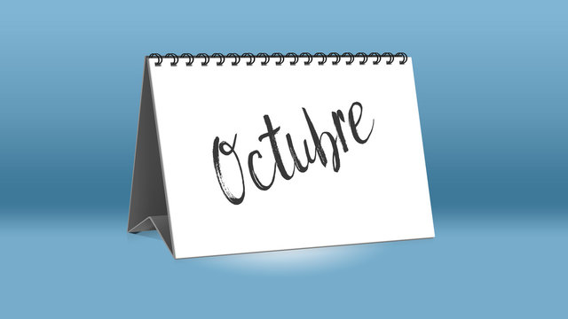 Ein Kalender für den Schreibtisch zeigt den spanischen Monat Octubre (Oktober in deutscher Sprache)