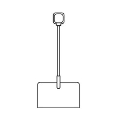 Black and white icon of a beautiful construction shovel with a wooden handle for snow removal. Garden snowblower on a white background. Vector illustration