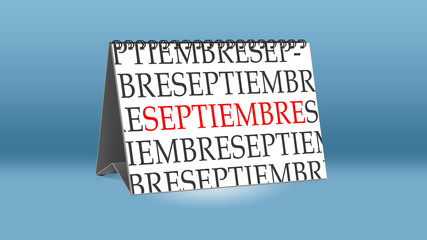 Ein Kalender für den Schreibtisch zeigt den spanischen Monat Septiembre (September in deutscher Sprache)