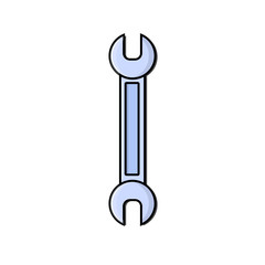 Construction blue icon of a tap open-end wrench designed to tighten and loosen nuts and bolts for repair. Construction metalwork tool. Vector