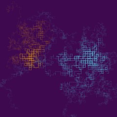 Abstract composition with particles following by rectangular way. Technology or scientific illustration