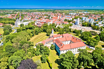 Town of Cakovec rooftops and green park aerial view