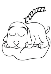 Cute dog sleeping cartoon Black and white illustration