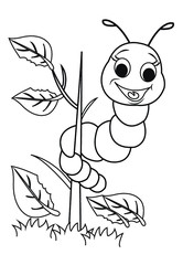 Smiling Bug on Stem Outline Illustration