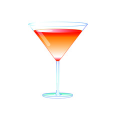 Vector illustration of tequila sunrise cocktail in martini glass. Red and orange cocktail illustration isolated on white background
