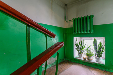 Russia, Moscow- January 27, 2020: interior room public place, house entrance. doors, walls,...