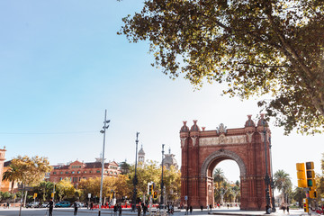 Barcelona Triumphal Arch in autumn sunset