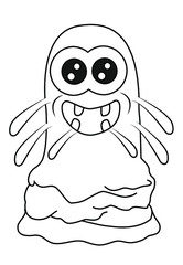 Cute monster cartoon Black and white illustration