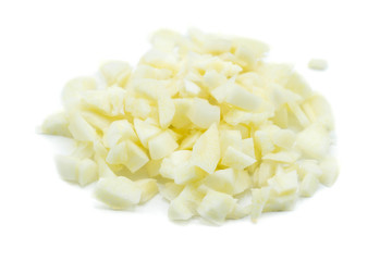 chopped garlic isolated on white background