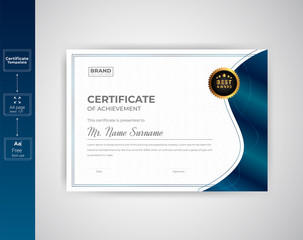 Elegant Certificate of Appreciation template. A4 size Horizontal Certificate Template. Certificate template in vector for achievement graduation completion currency border.Trendy geometric design.