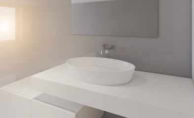 Naklejka na ściany i meble Modern bathroom including bath and sink. 3D rendering.. Sunset.