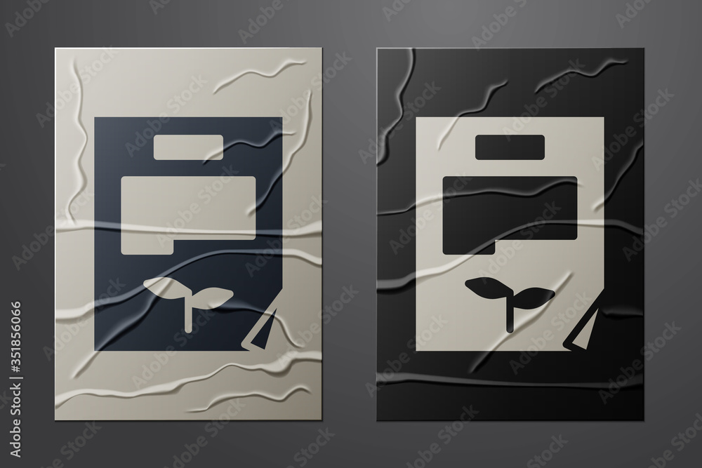 Poster white leaf document icon isolated on crumpled paper background. nature file icon. paper art style. v