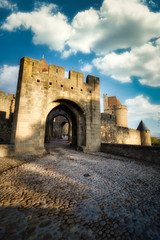 Naklejka premium Vista de la fortaleza medieval de Carcassonne, France.