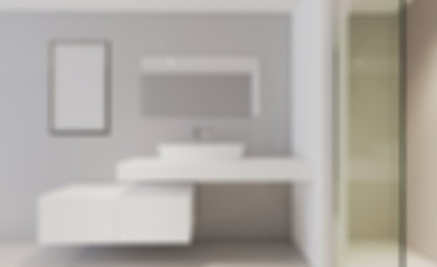 Obraz na płótnie Canvas Unfocused, Blur phototography. Clean and fresh bathroom with natural light. 3D rendering. Mockup. Empty paintings