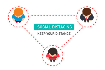 Social distance. Vector People in the top view stand to queue up to buy products with spacing.