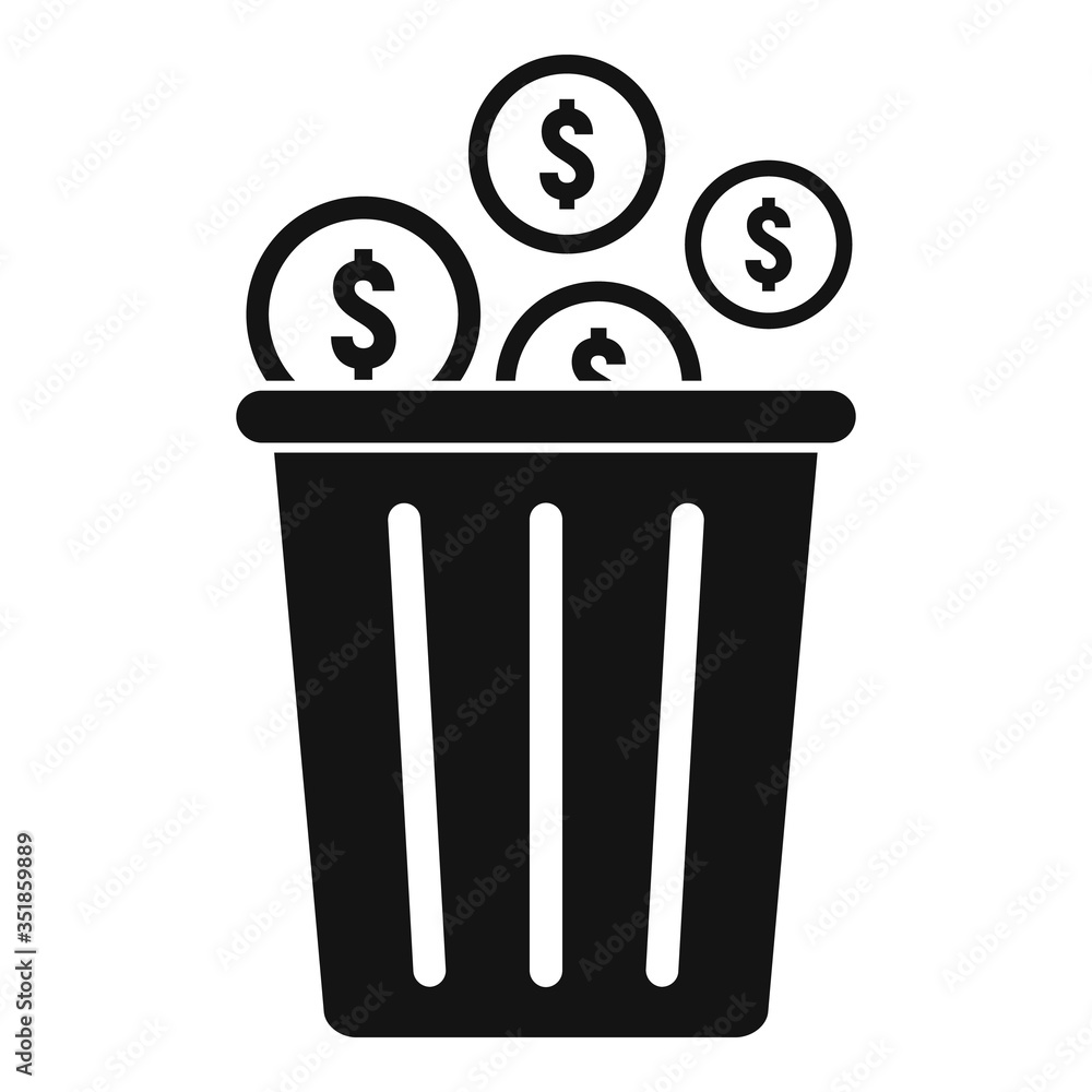Poster coins in recycle bag icon. simple illustration of coins in recycle bag vector icon for web design is