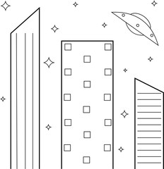 UFO flies over the city at night