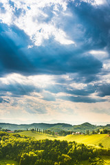 South styria vineyards landscape, near Gamlitz, Austria, Eckberg, Europe. Grape hills view from...