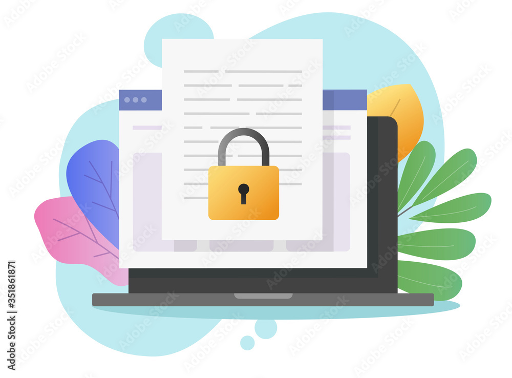 Poster document secure confidential online access on computer laptop or internet web privacy protection on 
