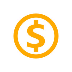 dollar currency coin orange for icon isolated on white, coin dollar money yellow gold for icon, dollar money symbol in circle coin shape, flat icon currency coin for button info graphics simple
