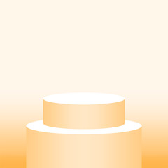 3d pedestal cylinder circle soft orange for cosmetics showcase, podium circle stage orange pastel soft color, platform 1 step for advertising copy space, one podium round for product display
