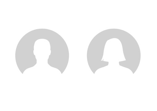 Man and woman empty avatars set. Vector photo placeholder for social networks, resumes, forums and dating sites.
